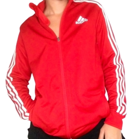 adidas Sweaters - Addias red tiro turtleneck light-weight track jacket